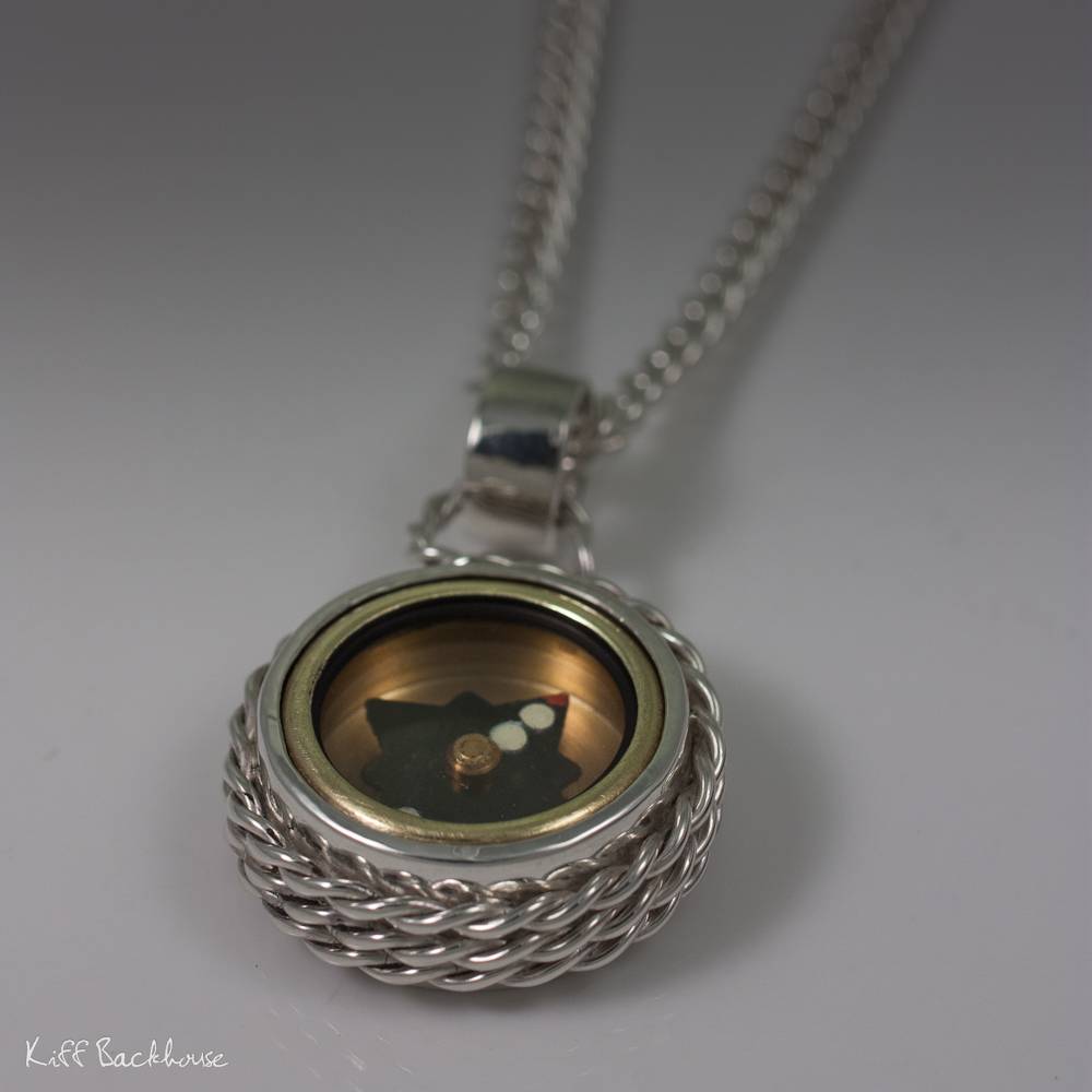 Twisted Rope Silver Compass Pendant
